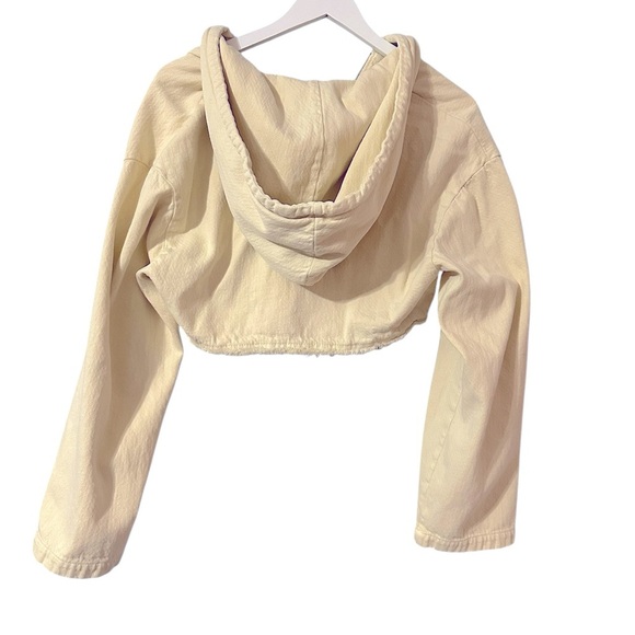 Zara small yellow frayed cropped asymmetrical hoodie - Picture 3 of 5